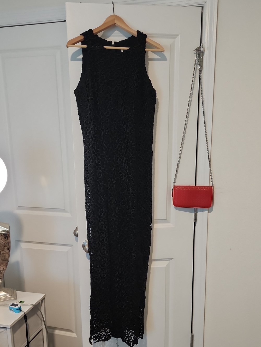 Sleeveless Black Lace Maxi Dress with High Neck